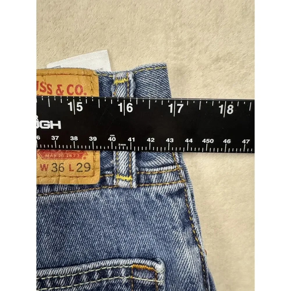 Levis 505 Mens Jeans 36x29 Regular Fit Straight Leg Blue Denim Raw Hem